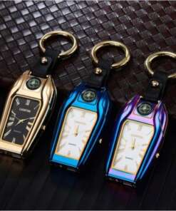 luxury 4 in 1 compass watch keychain – arc lighter, led torch & survival tool